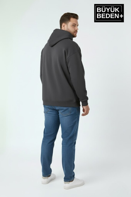 Erkek Büyük Beden Chef Baskılı Kapüşonlu Rahat Kalıp Sweatshirt SPR26BSW966