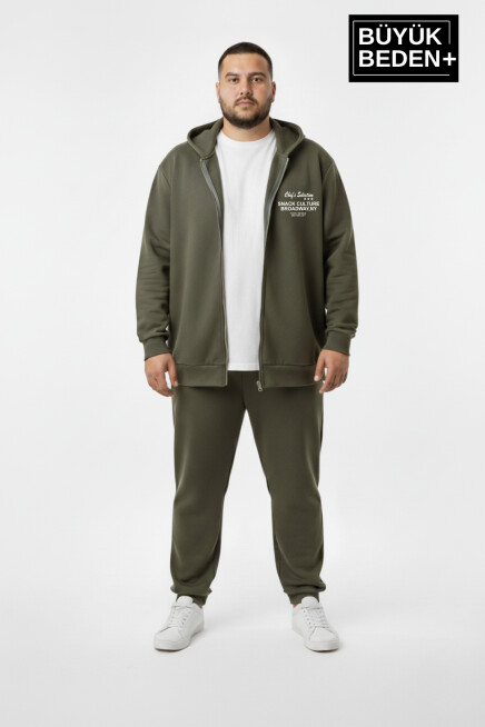 Erkek Büyük Beden Fermuarlı Kapüşonlu Chef Baskılı Sweatshirt Hırka - Rahat Kalıp SPR26BHR921