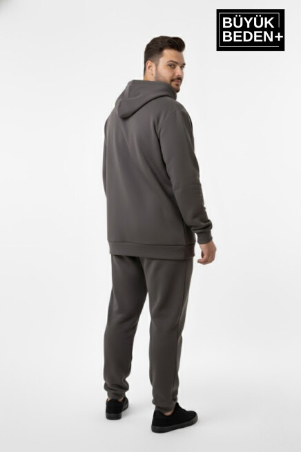 Erkek Büyük Beden Fermuarlı Kapüşonlu Unified Baskılı Sweatshirt Hırka SPR26BHR924