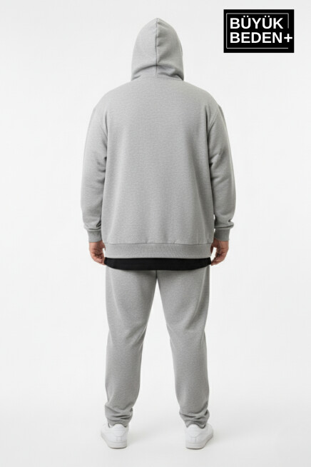 Erkek Büyük Beden Fermuarlı Kapüşonlu Unified Baskılı Sweatshirt Hırka SPR26BHR924
