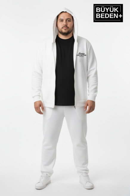 Erkek Büyük Beden Fermuarlı Kapüşonlu Unified Baskılı Sweatshirt Hırka SPR26BHR924