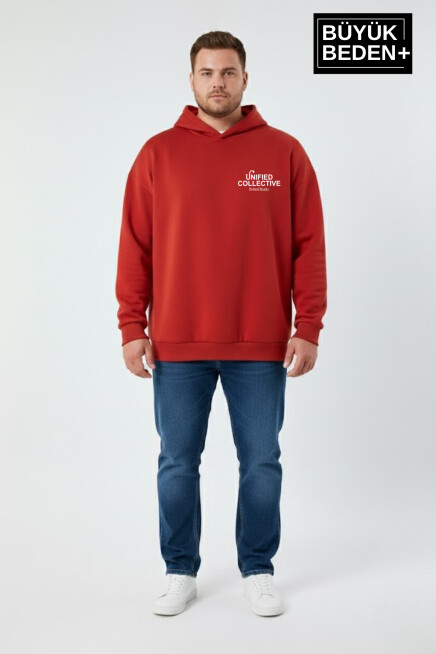 Erkek Büyük Beden Hoodie –Rahat Kalıp Konforlu Unified Baskılı Sweatshirt SPR26BSW968