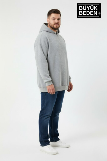 Erkek Büyük Beden İnce Kapşonlu Kollar Ve Etek Ribanalı Swatshırt SPR26BSW957