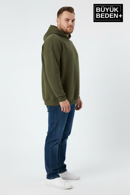 Erkek Büyük Beden İnce Kapşonlu Kollar Ve Etek Ribanalı Swatshırt SPR26BSW957