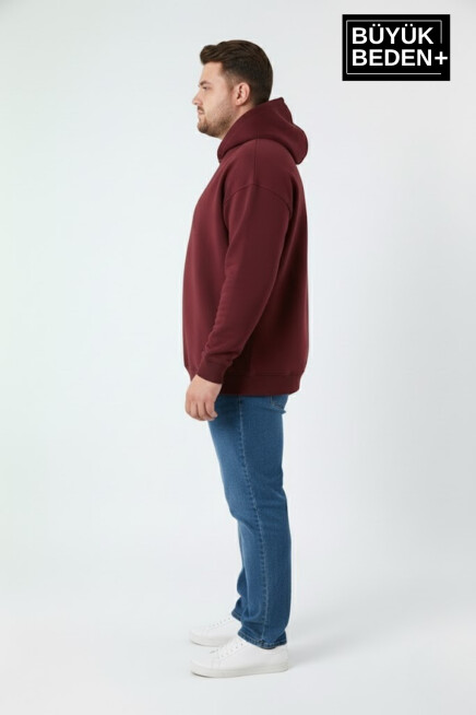 Erkek Büyük Beden İnce Kapşonlu Kollar Ve Etek Ribanalı Swatshırt SPR26BSW957