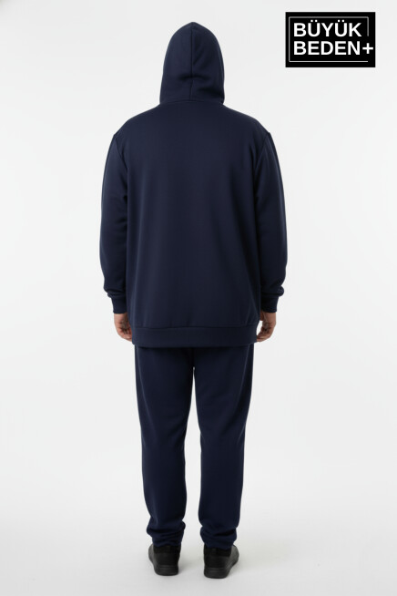 Erkek Büyük Beden Kapüşonlu Fermuarlı N Baskılı Sweatshirt Hırka SPR26BHR922