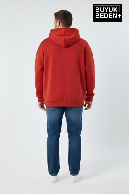 Erkek Büyük Beden Kapüşonlu Orta Brooklyn Baskılı Sweatshirt SPR26BSW961