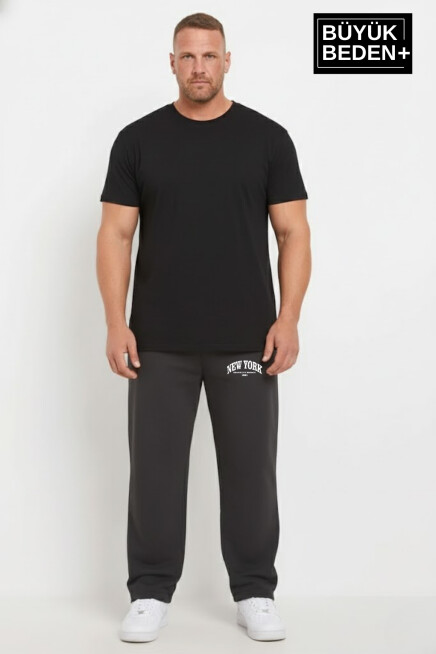 Erkek Büyük Beden New York Baskılı Rahat Kesim Paça Reçme ince  Eşofman Altı SPR26EA952-5