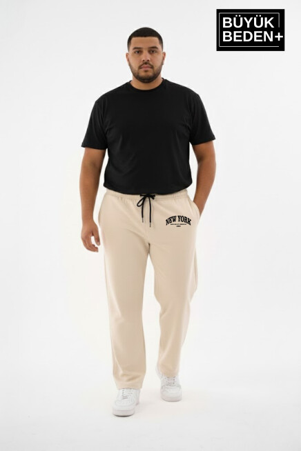Erkek Büyük Beden New York Baskılı Rahat Kesim Paça Reçme ince  Eşofman Altı SPR26EA952-5