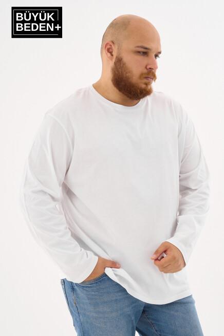 Erkek Büyük Beden Uzun Kollu 2 İplik Bisiklet Yaka Tişört