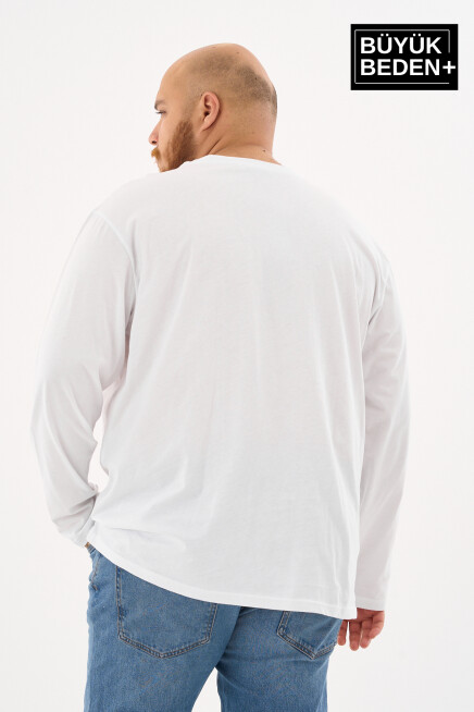 Erkek Büyük Beden Uzun Kollu 2 İplik Bisiklet Yaka Tişört