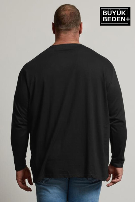 Erkek Büyük Beden Uzun Kollu 2 İplik Bisiklet Yaka Tişört