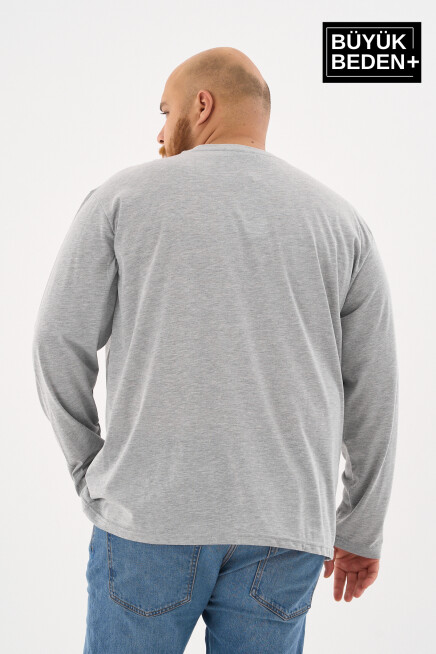 Erkek Büyük Beden Uzun Kollu 2 İplik Bisiklet Yaka Tişört