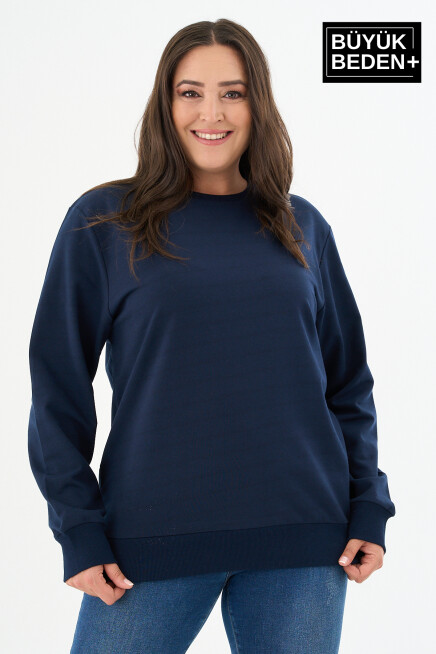 Kadın Büyük Beden Bisiklet Yaka İnce Sweatshirt – Regular Fit %64 Pamuklu SPR26BSWk956
