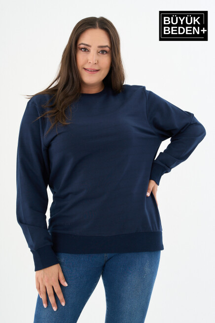 Kadın Büyük Beden Bisiklet Yaka İnce Sweatshirt – Regular Fit %64 Pamuklu SPR26BSWk956