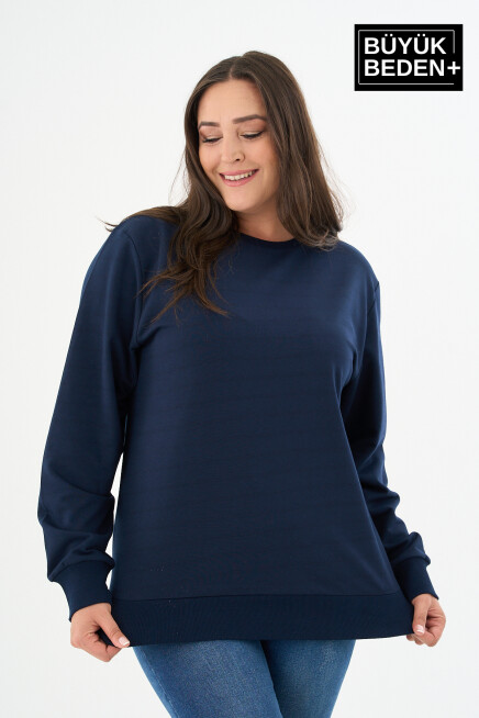 Kadın Büyük Beden Bisiklet Yaka İnce Sweatshirt – Regular Fit %64 Pamuklu SPR26BSWk956