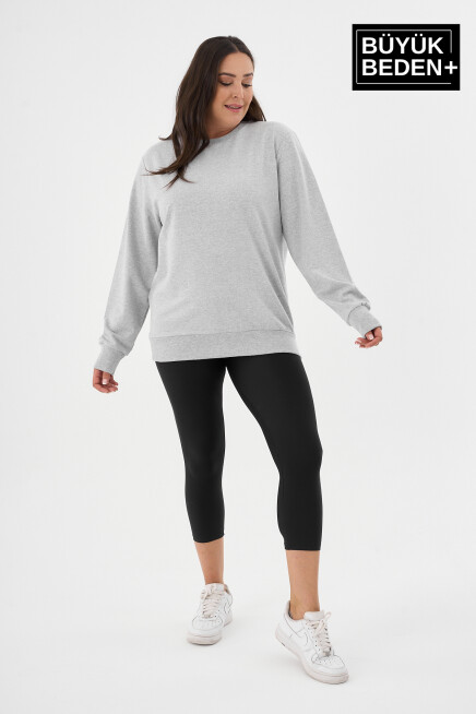 Kadın Büyük Beden Bisiklet Yaka İnce Sweatshirt – Regular Fit %64 Pamuklu SPR26BSWk956
