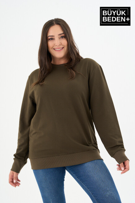 Kadın Büyük Beden Bisiklet Yaka İnce Sweatshirt – Regular Fit %64 Pamuklu SPR26BSWk956