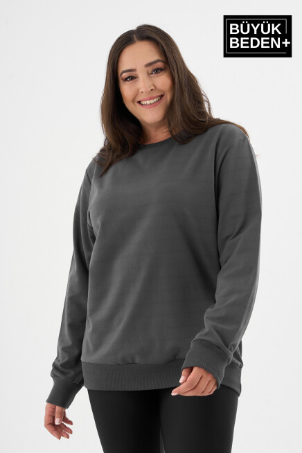 Kadın Büyük Beden Bisiklet Yaka İnce Sweatshirt – Regular Fit %64 Pamuklu SPR26BSWk956