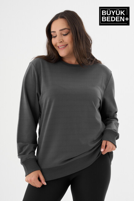 Kadın Büyük Beden Bisiklet Yaka İnce Sweatshirt – Regular Fit %64 Pamuklu SPR26BSWk956