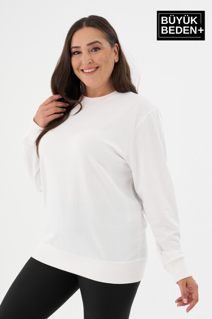 Kadın Büyük Beden Bisiklet Yaka İnce Sweatshirt – Regular Fit %64 Pamuklu SPR26BSWk956