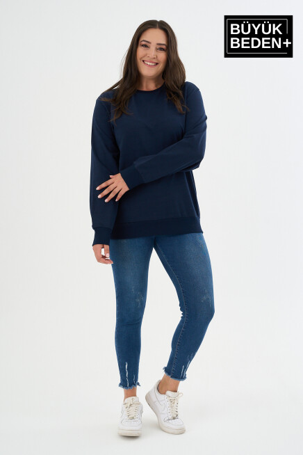 Kadın Büyük Beden Bisiklet Yaka İnce Sweatshirt SPR24BSWK56