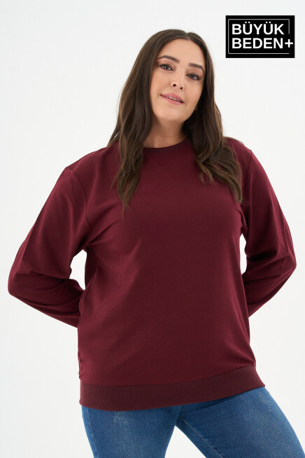 Kadın Büyük Beden Bisiklet Yaka İnce Sweatshirt SPR24BSWK56