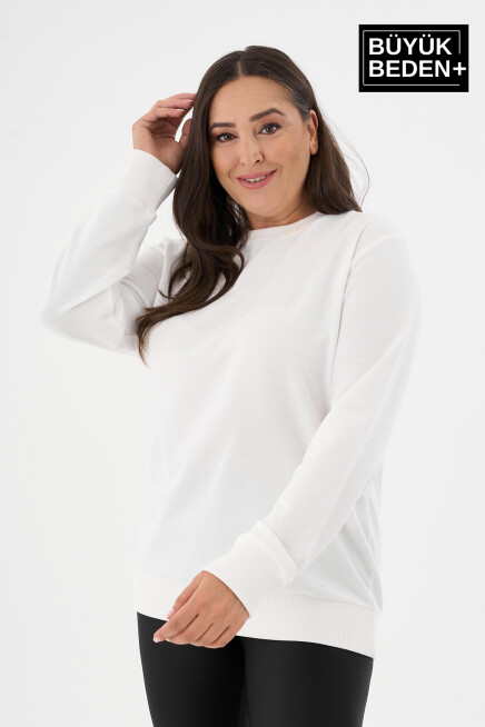 Kadın Büyük Beden Bisiklet Yaka İnce Sweatshirt SPR24BSWK56