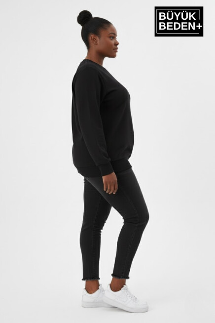 Kadın Büyük Beden Bisiklet Yaka Kollar ve Etek Ribanalı İnce Sweatshirt SPR26BSWK956