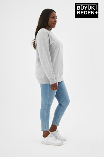 Kadın Büyük Beden Bisiklet Yaka Kollar ve Etek Ribanalı İnce Sweatshirt SPR26BSWK956