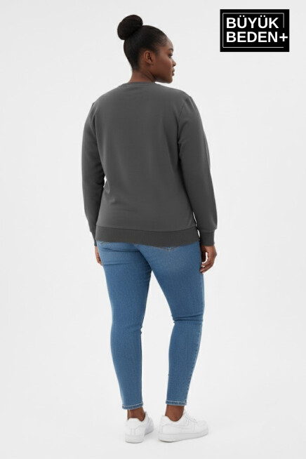 Kadın Büyük Beden Bisiklet Yaka Kollar ve Etek Ribanalı İnce Sweatshirt SPR26BSWK956