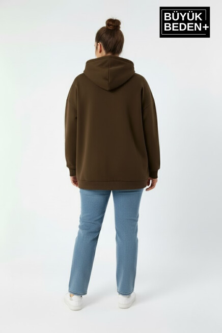 Kadın Büyük Beden Chef Baskılı Kapüşonlu Rahat Kalıp Sweatshirt SPR26BSWK966