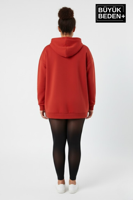 Kadın Büyük Beden Chef Baskılı Kapüşonlu Rahat Kalıp Sweatshirt SPR26BSWK966