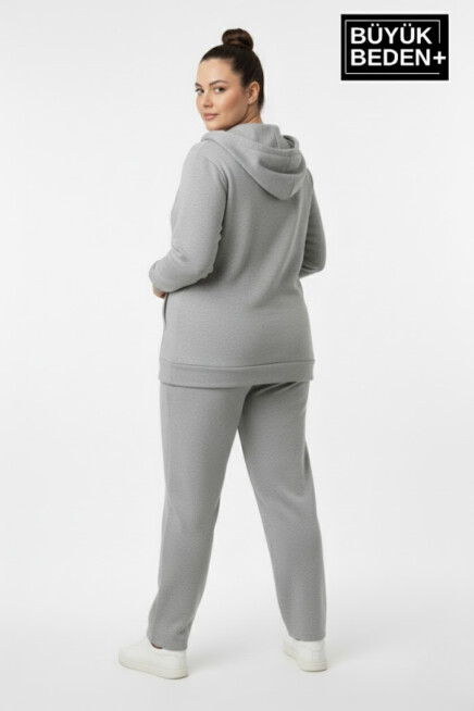 Kadın Büyük Beden Fermuarlı Kapüşonlu New York Baskılı Sweatshirt Hırka SPR26BHR923