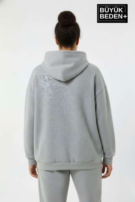 Kadın Büyük Beden İnce Kapşonlu Kollar Ve Etek Ribanalı Swatshırt SPR26BSWK957