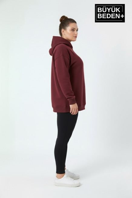 Kadın Büyük Beden İnce Kapşonlu Kollar Ve Etek Ribanalı Swatshırt SPR26BSWK957