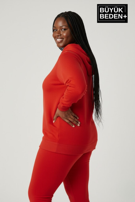 Kadın Büyük Beden Kapşonlu ince Sweatshirt SPR24BSWK57