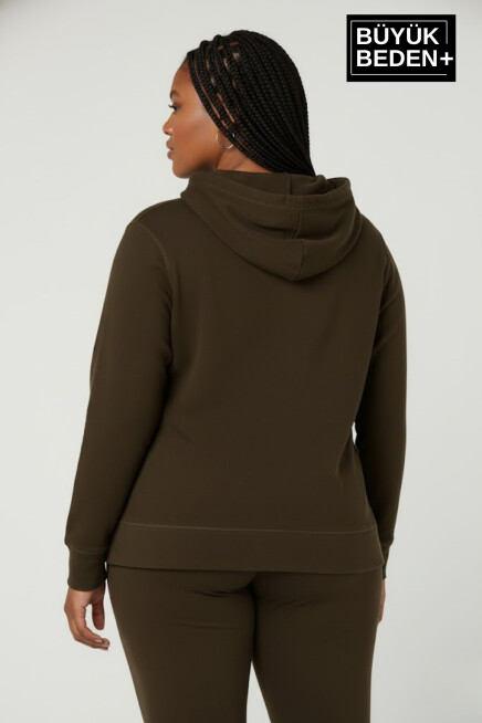 Kadın Büyük Beden Kapşonlu ince Sweatshirt SPR24BSWK57