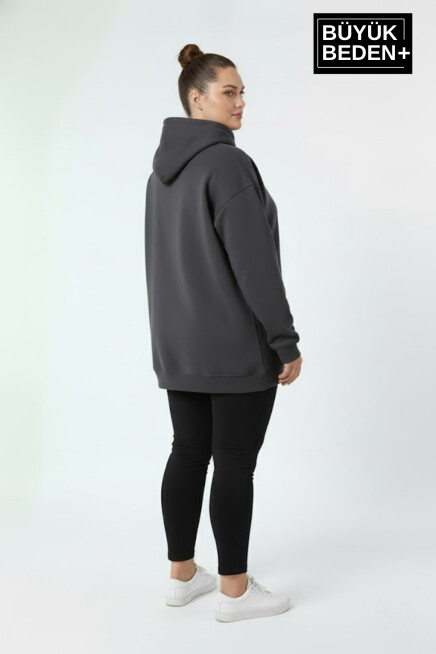 Kadın Büyük Beden Kapüşonlu Brooklyn Baskılı Sweatshirt SPR26BSWK961