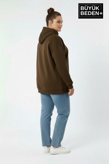 Kadın Büyük Beden Kapüşonlu El yazılı Brooklyn Baskılı Rahat Kalıp Sweatshirt SPR26BSWK958