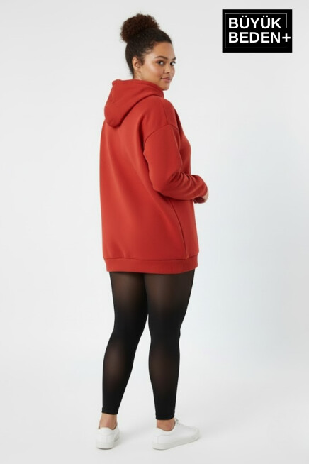 Kadın Büyük Beden Kapüşonlu El yazılı Brooklyn Baskılı Rahat Kalıp Sweatshirt SPR26BSWK958