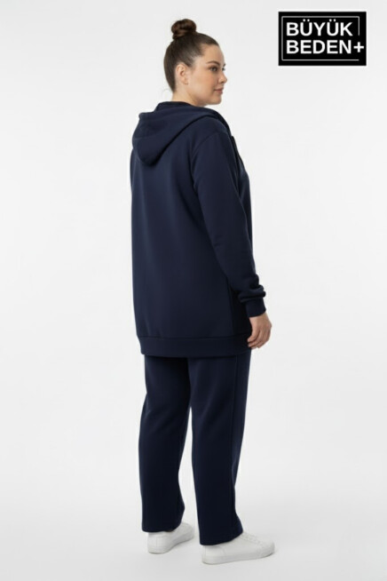 Kadın Büyük Beden Kapüşonlu Fermuarlı N Baskılı Sweatshirt Hırka SPR26BHRK922