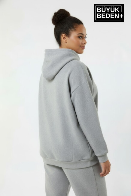 Kadın Büyük Beden California 1974 Baskılı Kapüşonlu Sweat – Rahat Kalıp Hoodie SPR26BSWK965