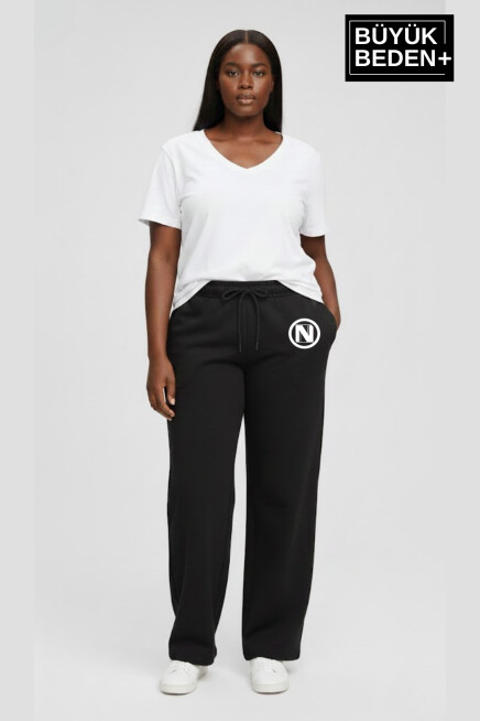 Kadın Büyük Beden N Logo Baskılı Rahat Kesim Paça Reçme ince Eşofman Altı SPR26EAK952-4