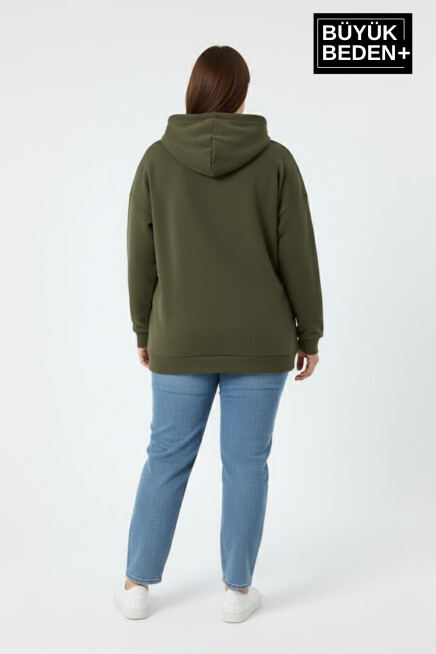 Kadın Büyük Beden New York Baskılı Kapüşonlu Sweatshirt SPR26BSWK962