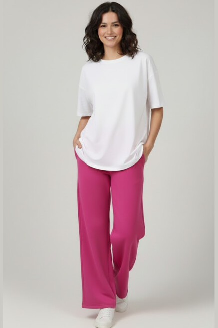 Kadın İki İplik Rahat Kalıp Yüksek Bel Geniş Paça Pantolon SPR26EAK988