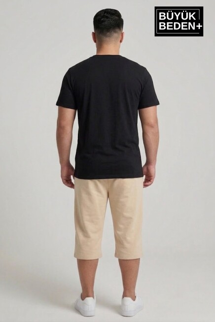 Büyük Beden Erkek 3XL-6XL Rahat Kalıp Cepli Brooklyn 1970 Baskılı Penye Kapri  Şort SPR26BSR591-03