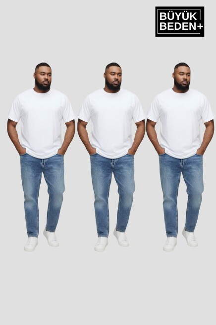 Büyük Beden Erkek Basic  3XL-6XL  Bisiklet Yaka 3lü Tişört Seti SPR26BTS510+3