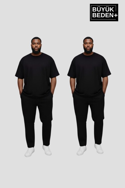 Büyük Beden Erkek Basic Bisiklet Yaka 2li Tişört Seti 3XL-6XL SPR26BTS510+2