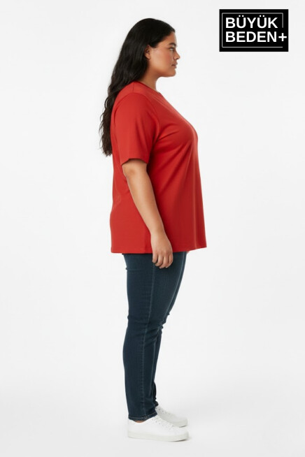 Büyük Beden Kadın Basic Tişört – Pamuklu Düz T-Shirt 3XL-6XL SPR26BTSK10